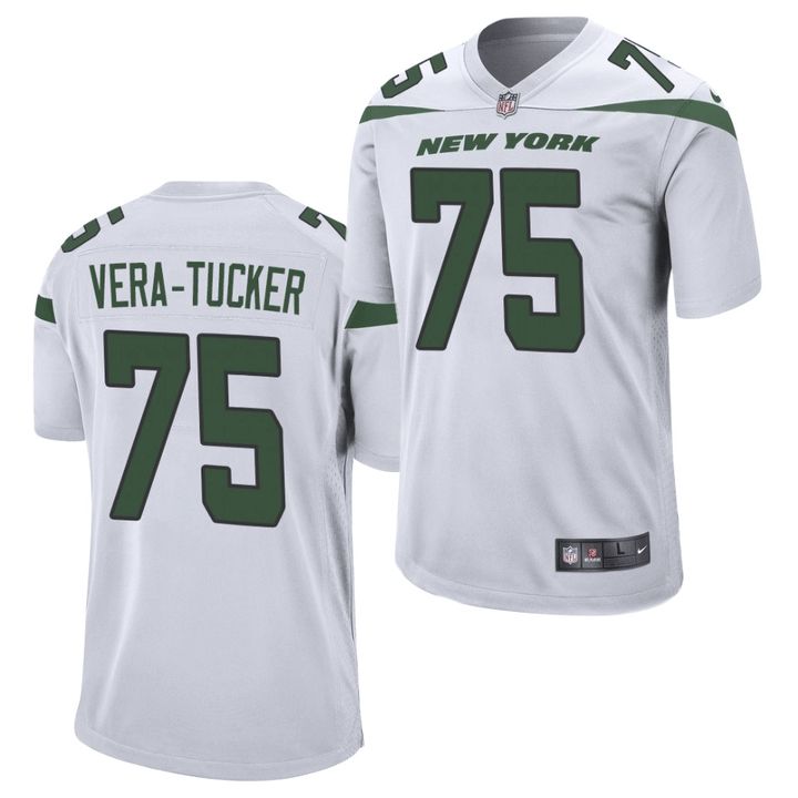 Men New York Jets 75 Alijah Vera-Tucker Nike White Game NFL Jersey